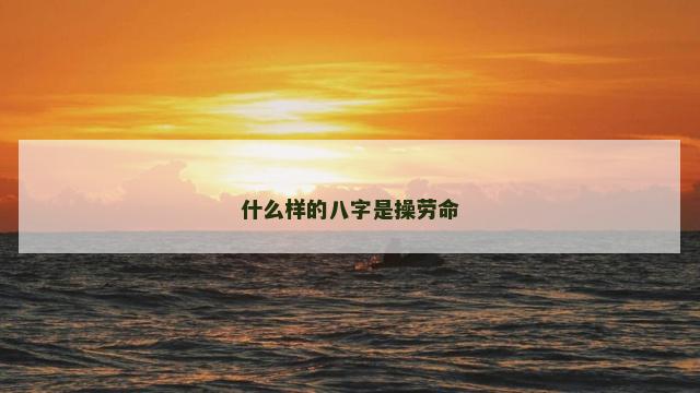 什么样的八字是操劳命