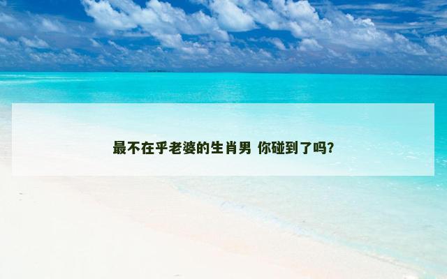 最不在乎老婆的生肖男 你碰到了吗？