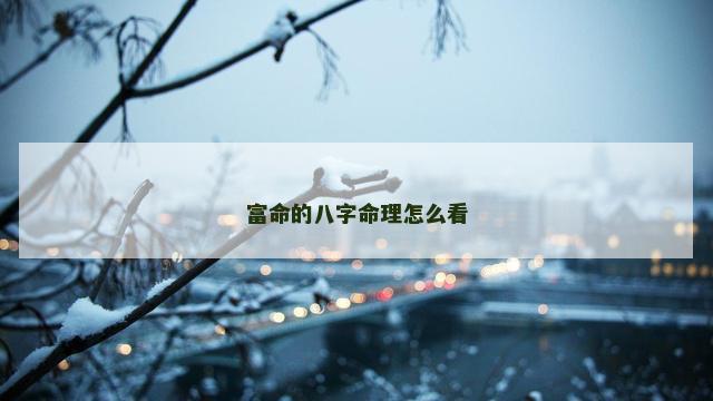 富命的八字命理怎么看