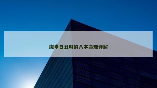 庚申日丑时的八字命理详解