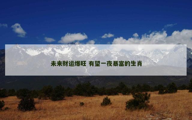 未来财运爆旺 有望一夜暴富的生肖