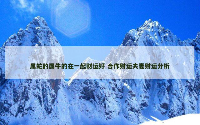 属蛇的属牛的在一起财运好 合作财运夫妻财运分析