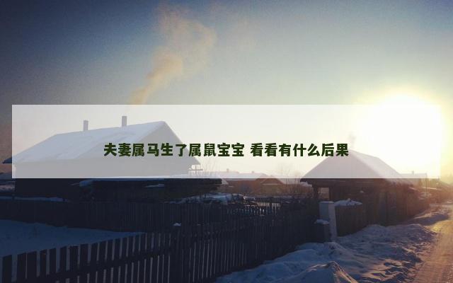 夫妻属马生了属鼠宝宝 看看有什么后果
