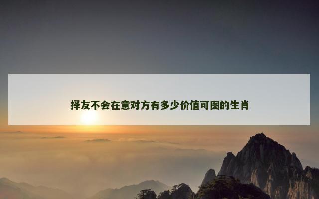 择友不会在意对方有多少价值可图的生肖