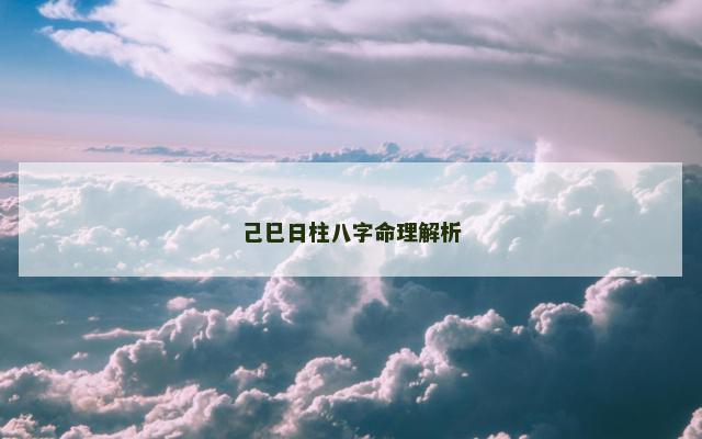 己巳日柱八字命理解析