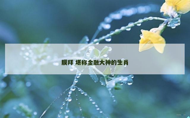 膜拜 堪称金融大神的生肖