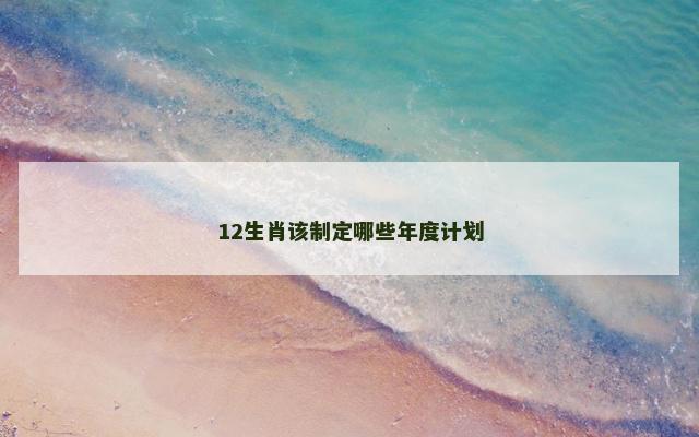 12生肖该制定哪些年度计划