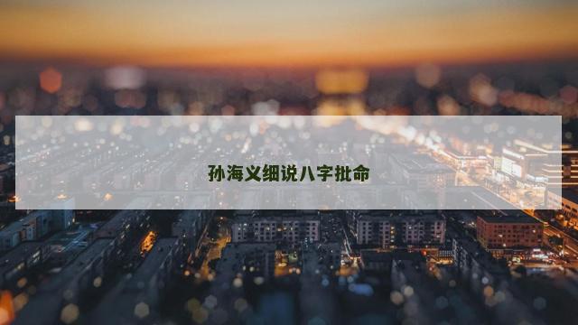 孙海义细说八字批命