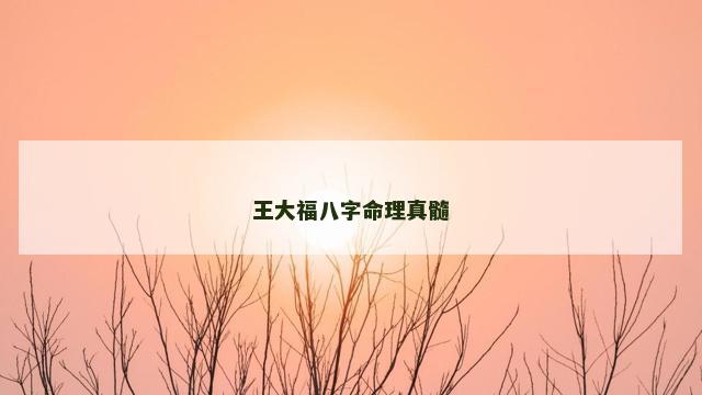 王大福八字命理真髓