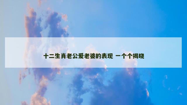 十二生肖老公爱老婆的表现 一个个揭晓